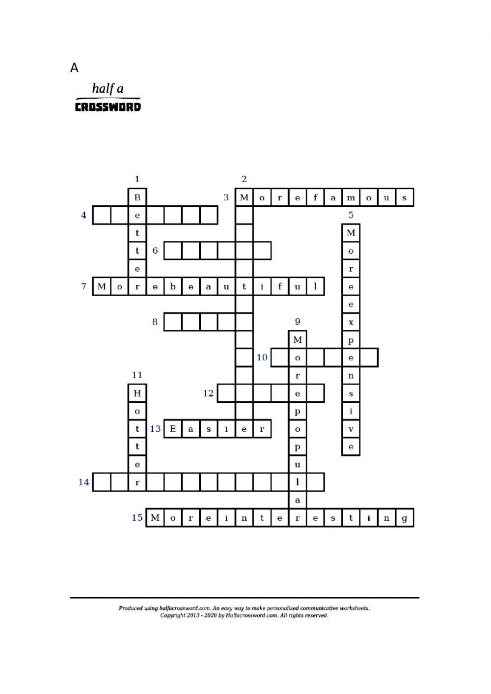Comparatives crossword A