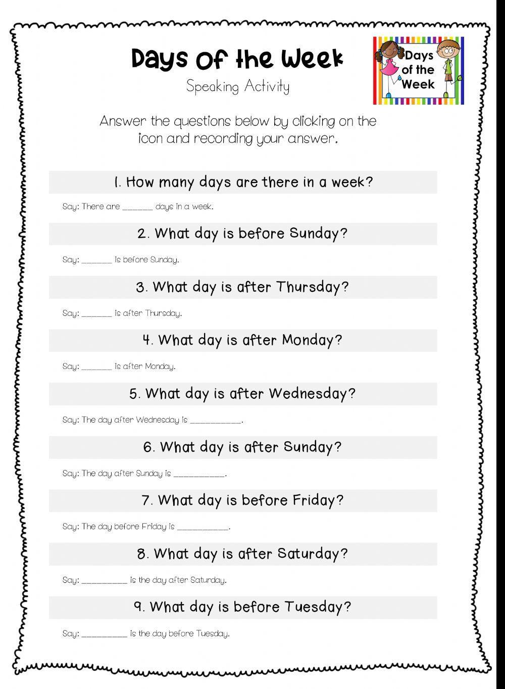 Days of the Week - Speaking Activity