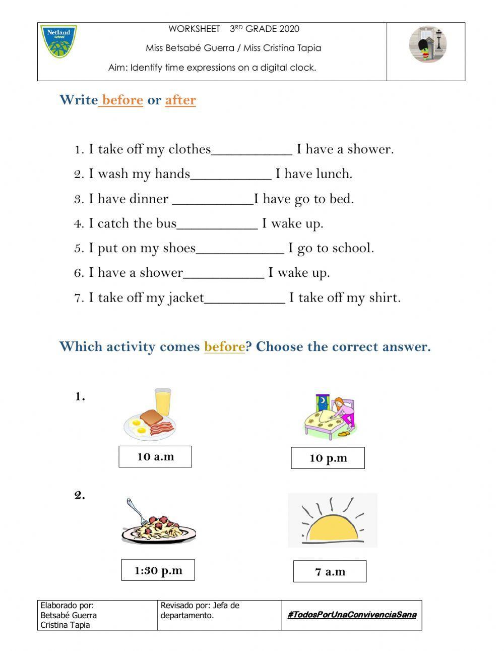 A day in the life worksheet II