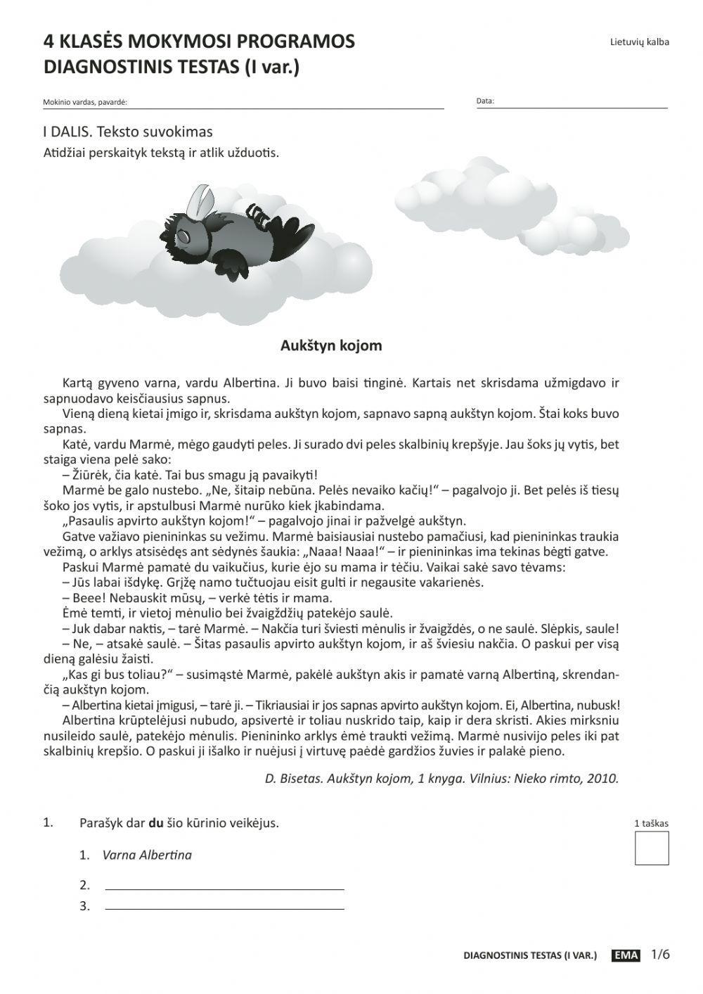 4 kl. Ema DIAGNOSTINIS TESTAS 1var.