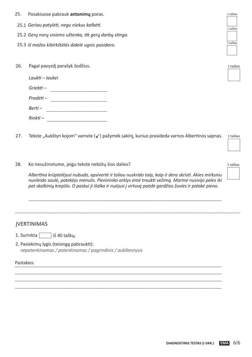 4 kl. Ema DIAGNOSTINIS TESTAS 1var.