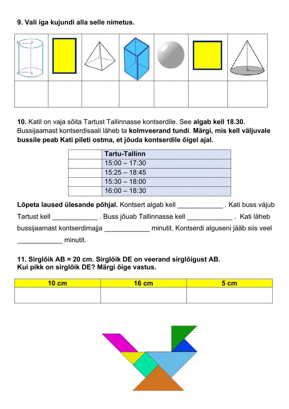 Matemaatika töö 3.klassile C