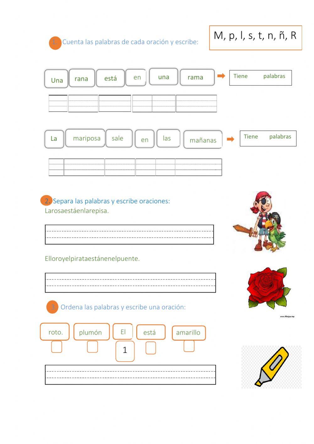 Separar oraciones con letras mplstnñ R