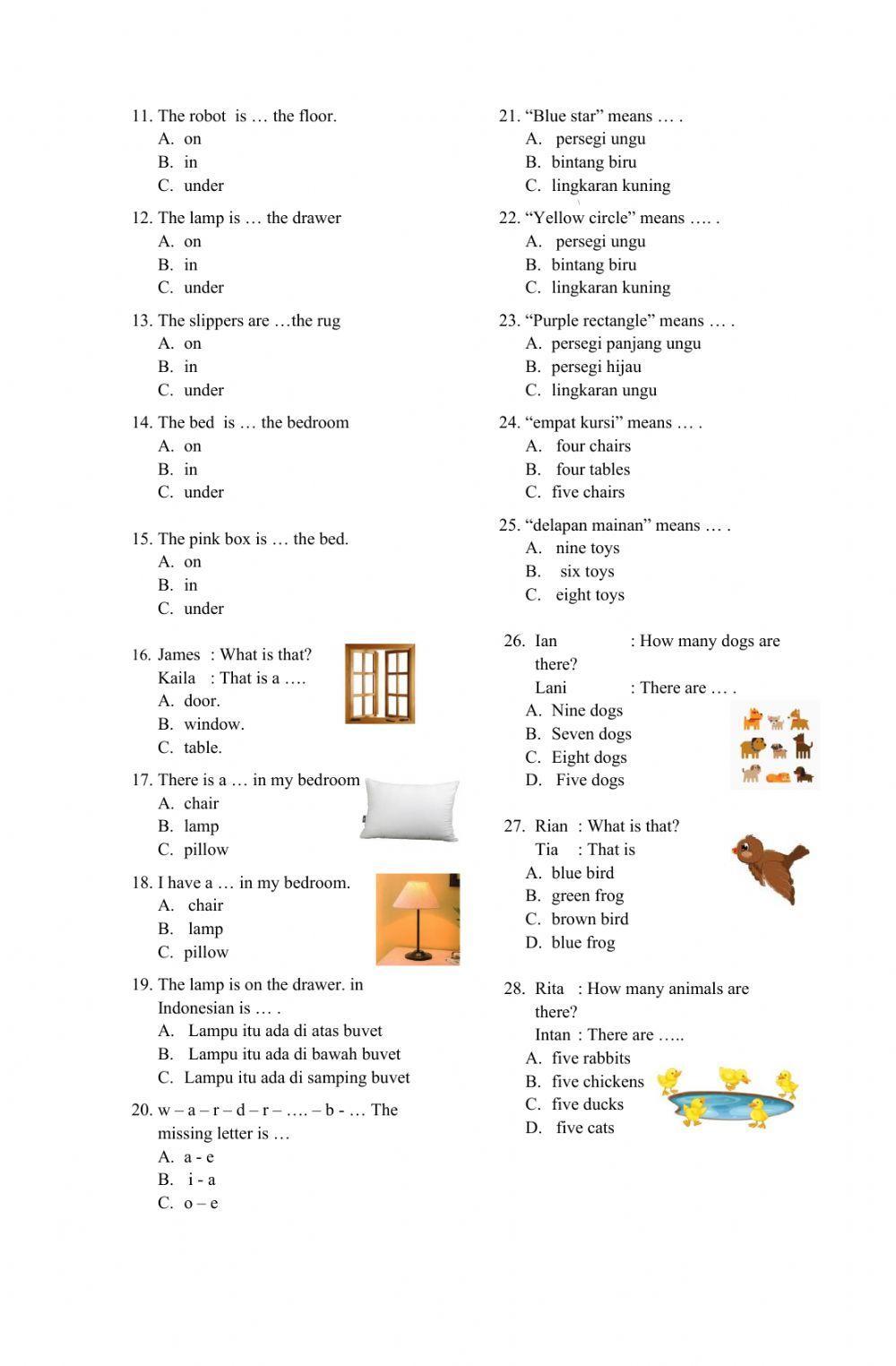 Kumpulan Soal Bahasa Inggris kelas 2