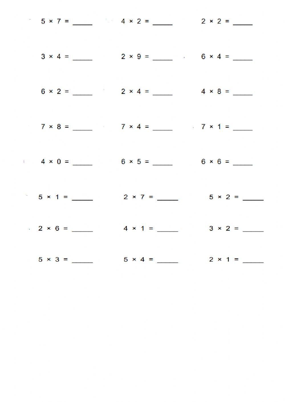 Tablas de multiplicar. Repaso 1-7.