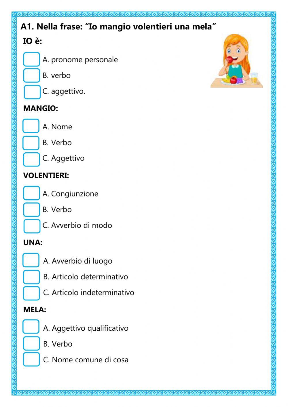 Verifica analisi grammaticale-classe quinta