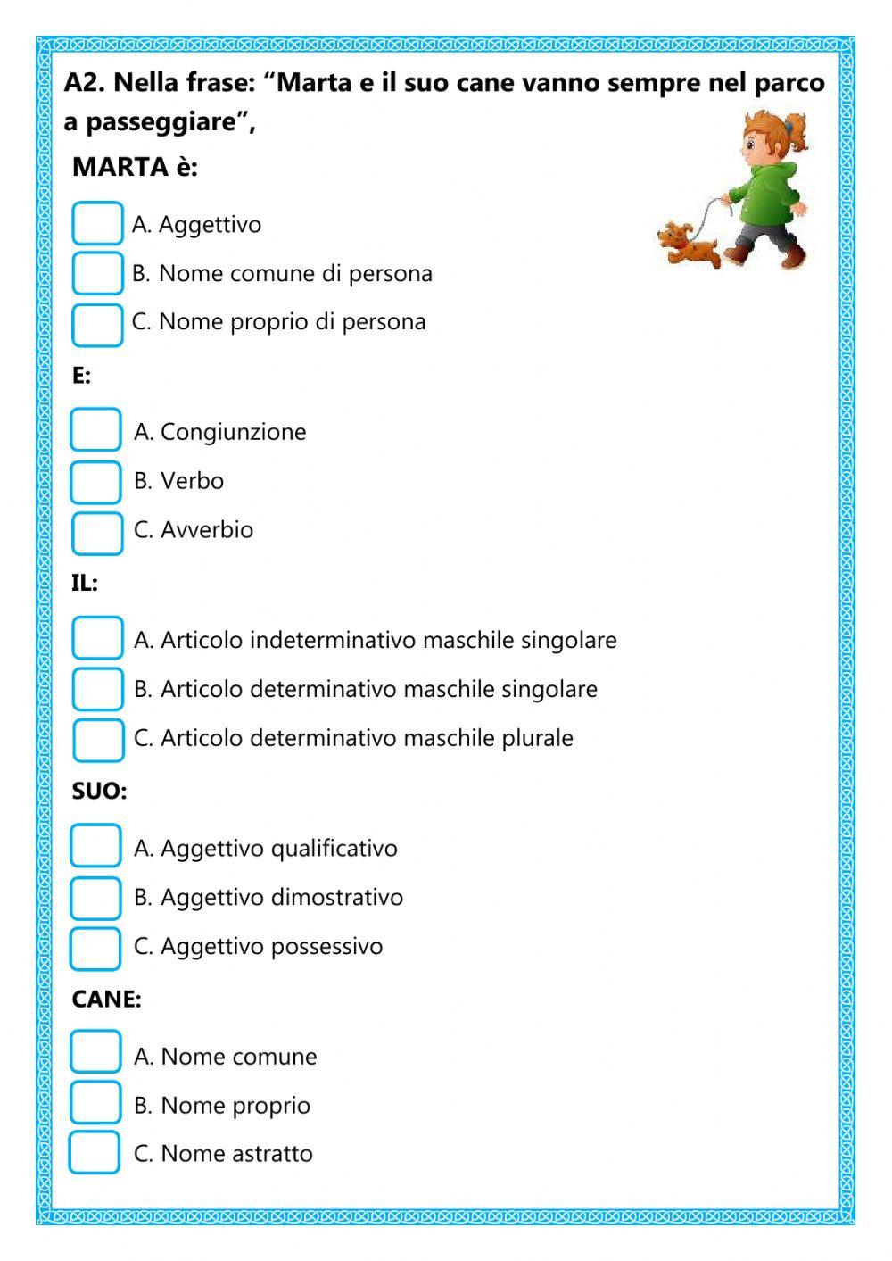 Verifica analisi grammaticale-classe quinta