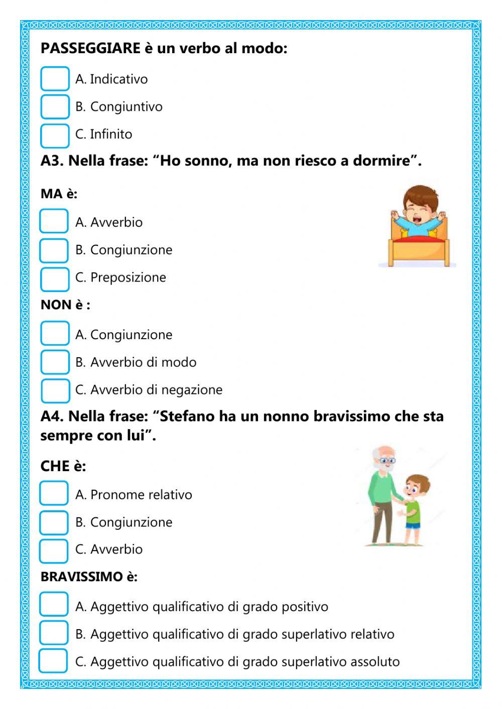Verifica analisi grammaticale-classe quinta