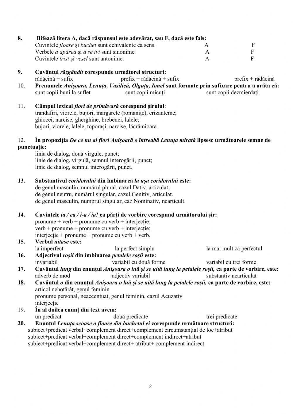 Test final. - clasa a V-a