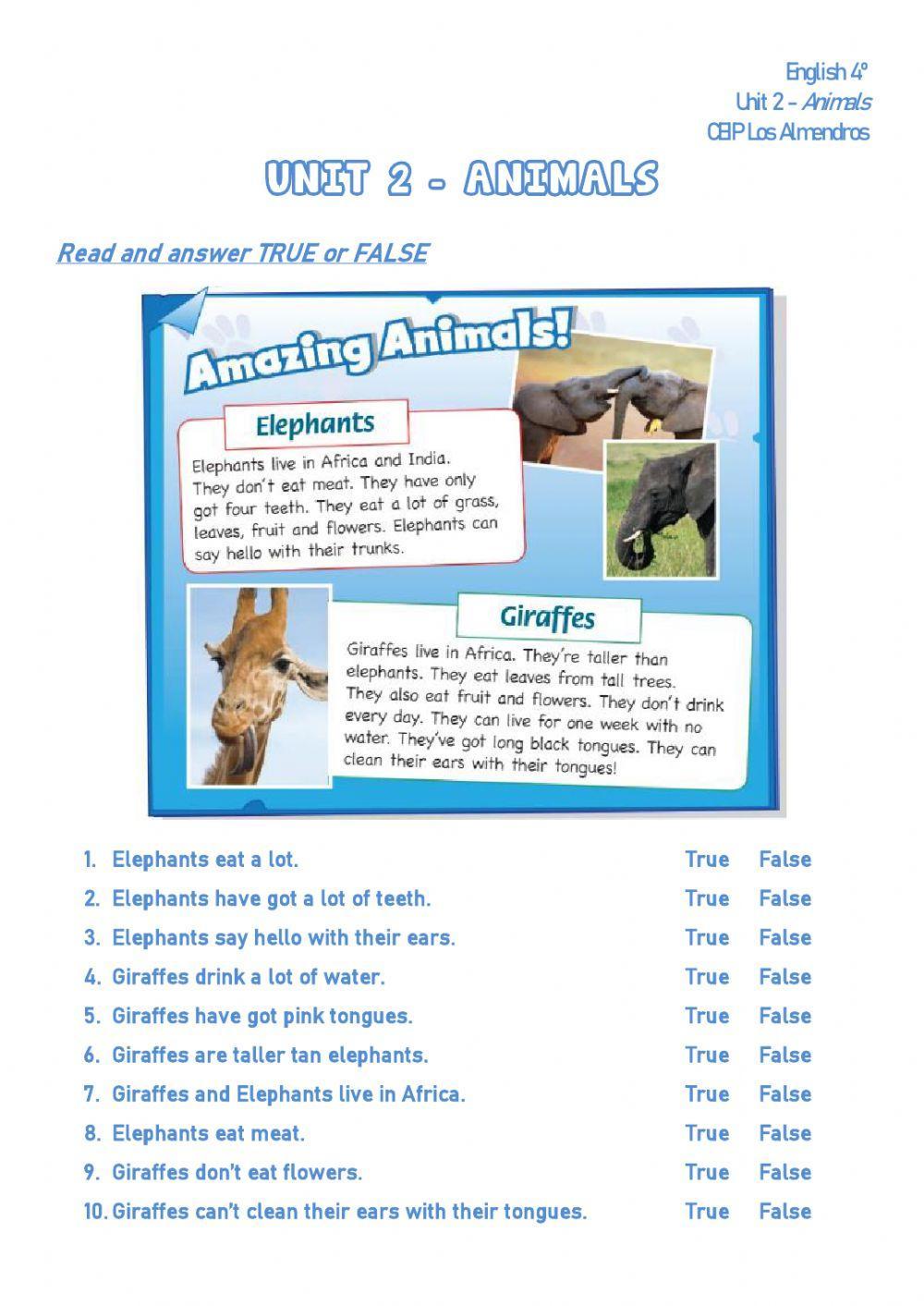 Reading animals 2257 ana granados live worksheets