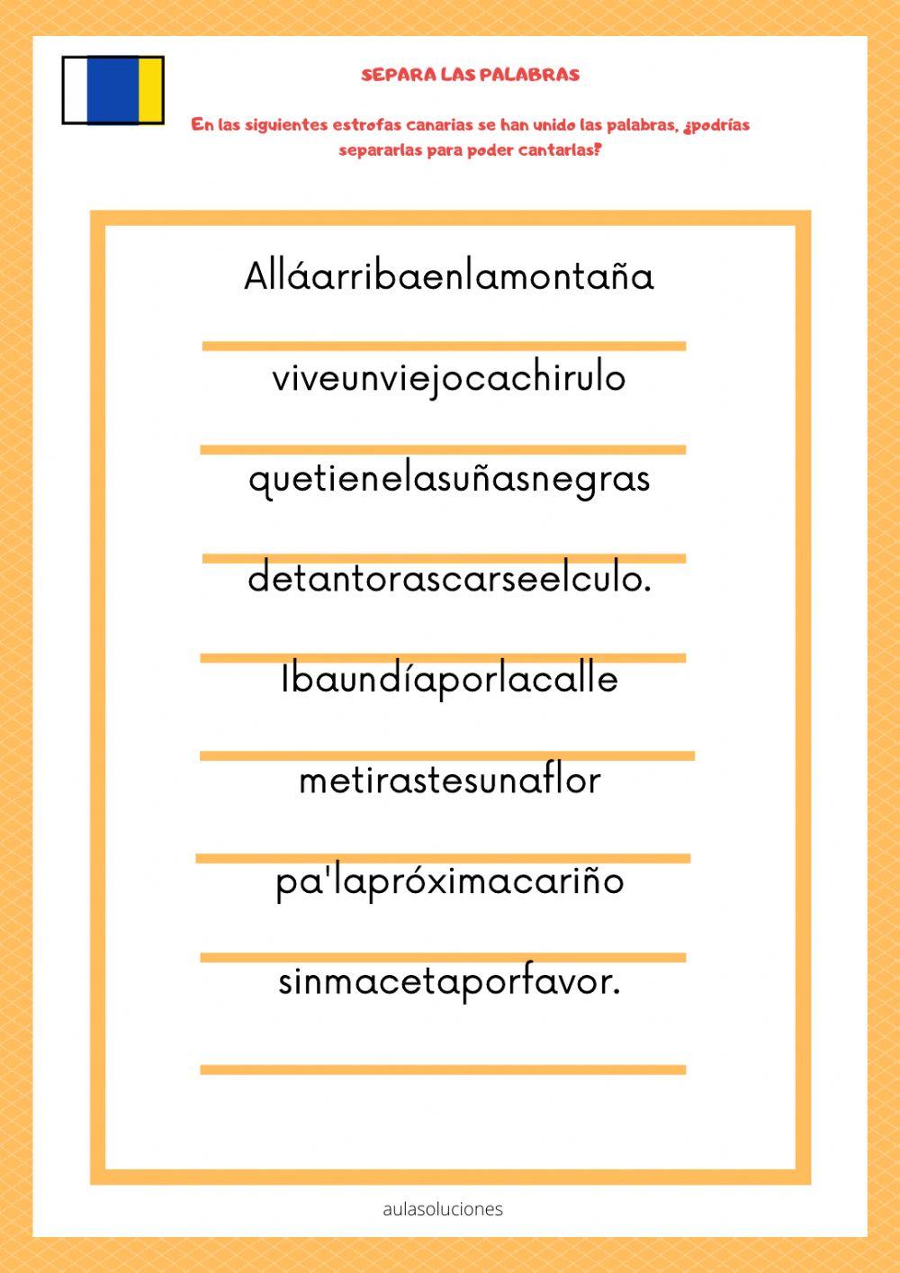 Separar palabras. Estrofas canarias 2