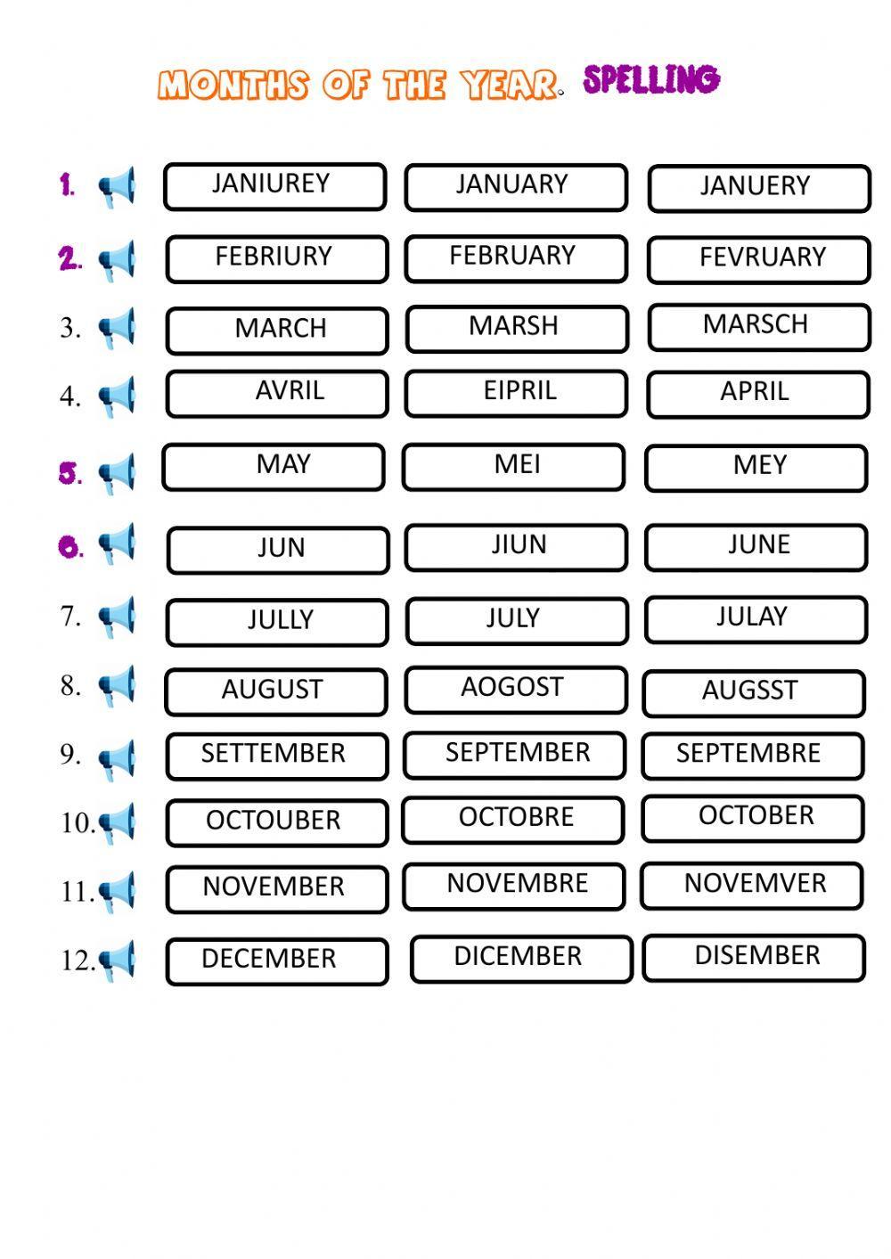 Months of the year. Spelling