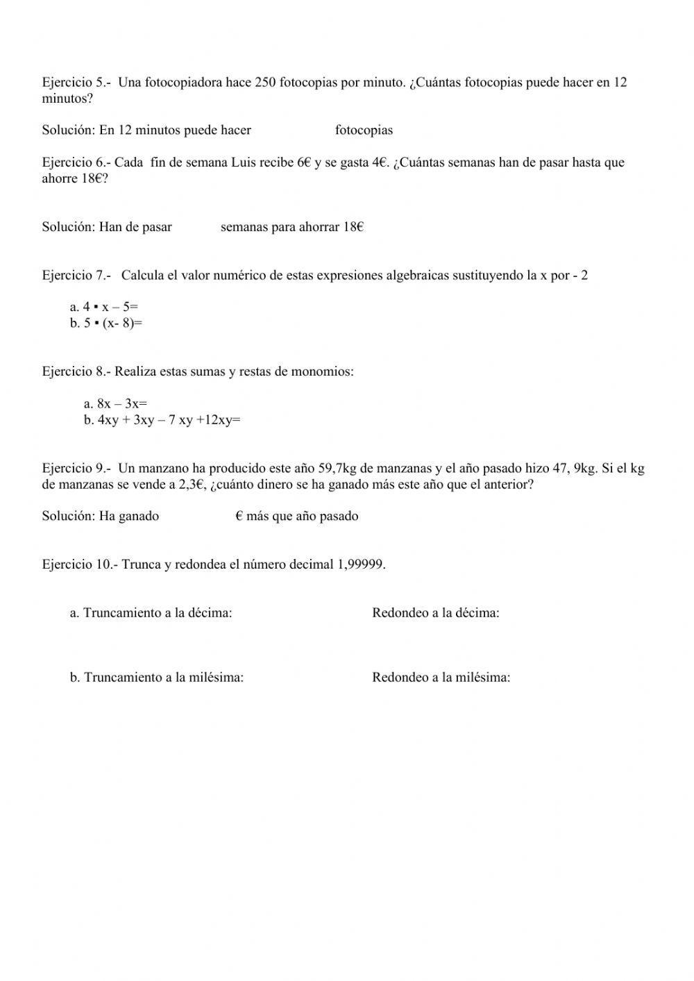Prueba Matemáticas 1º eso