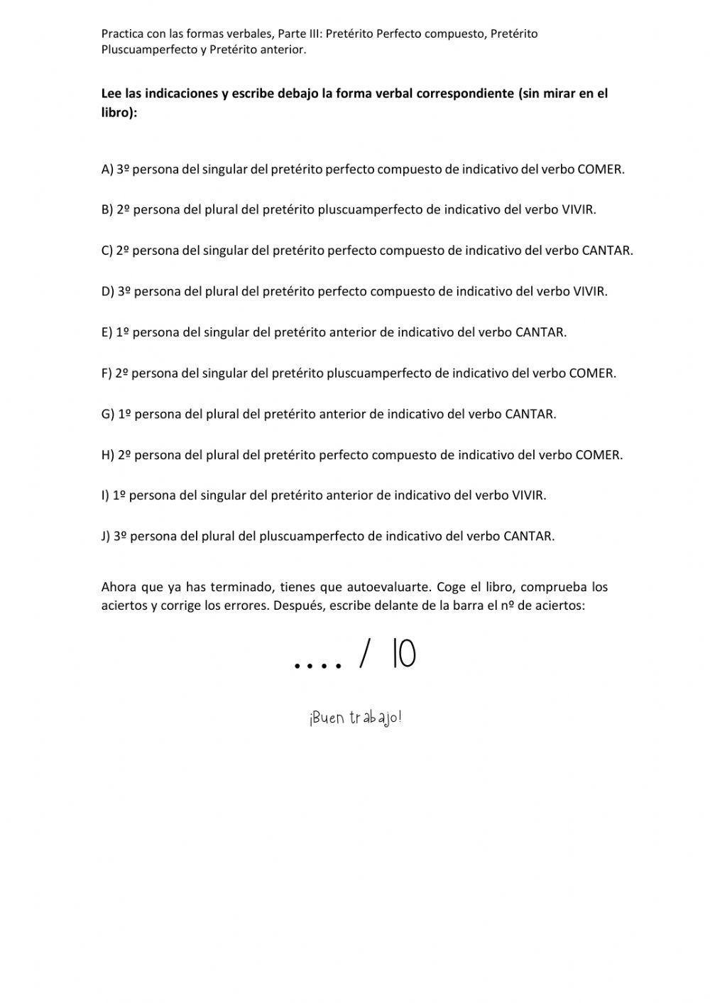 LOS VERBOS Parte 3A worksheet | Live Worksheets