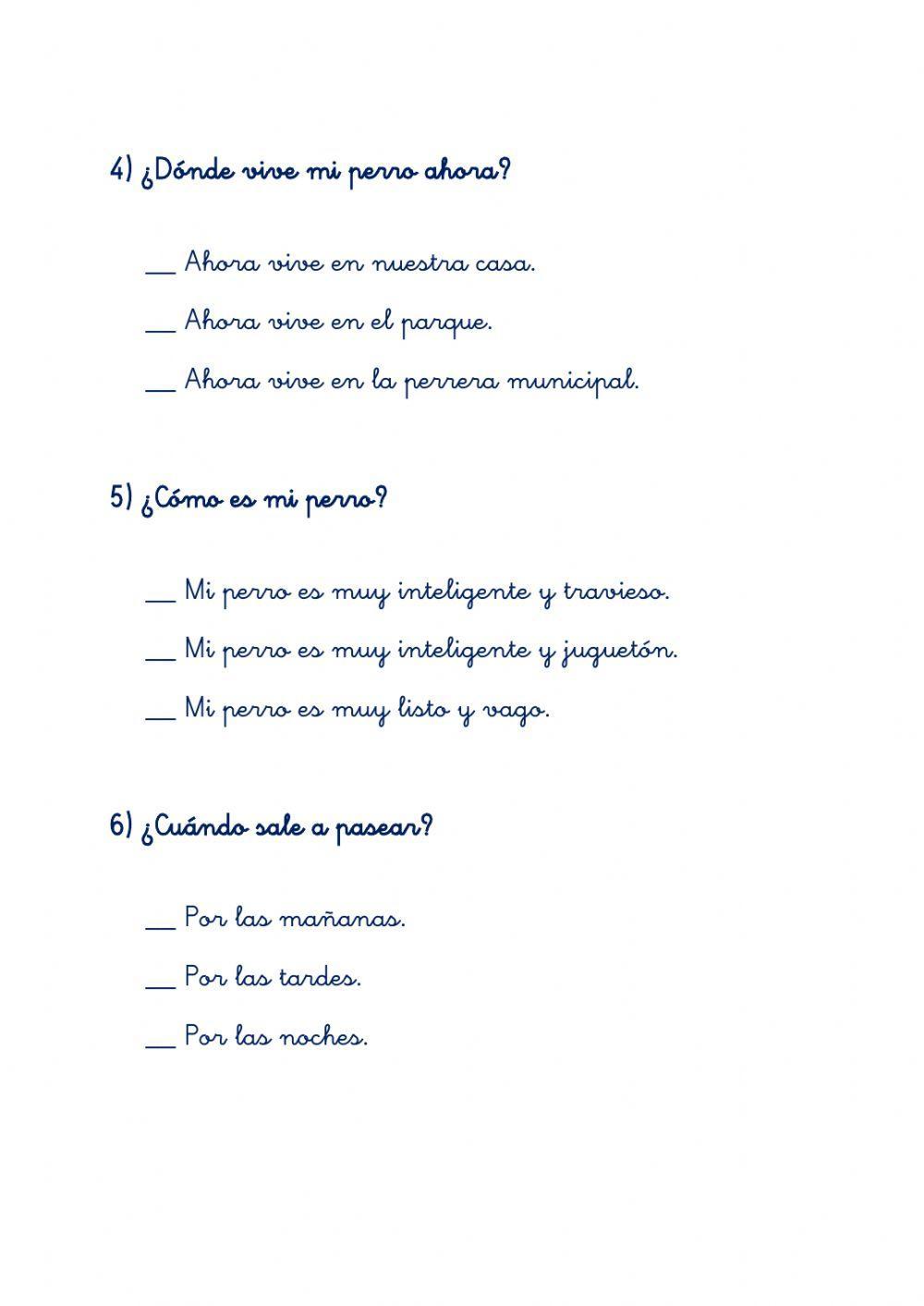 Comprensión lectora. MI PERRO