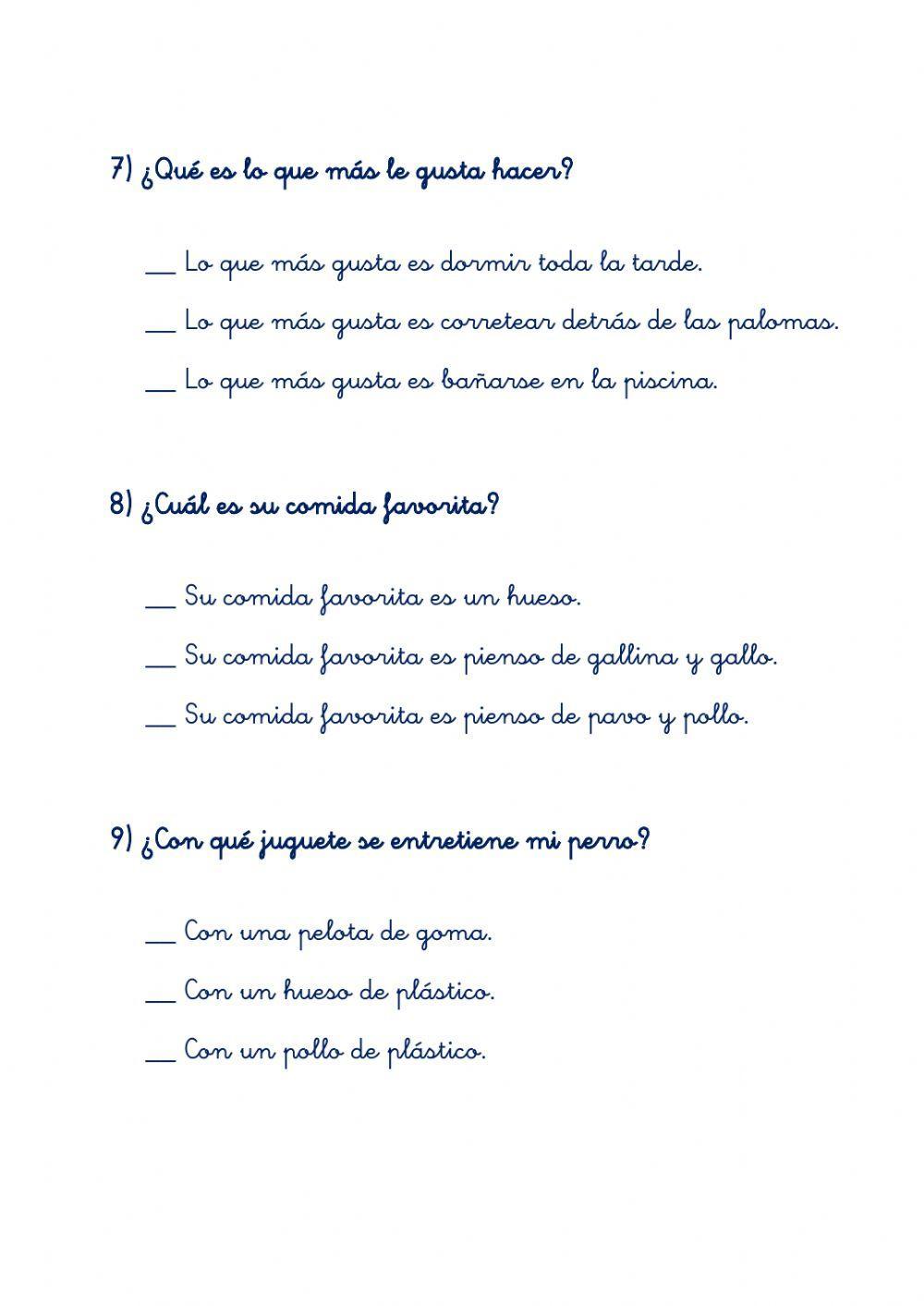 Comprensión lectora. MI PERRO
