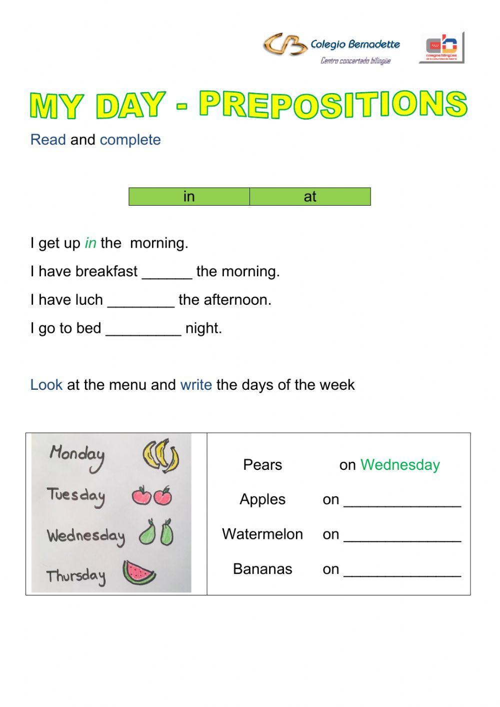 My day prepositions