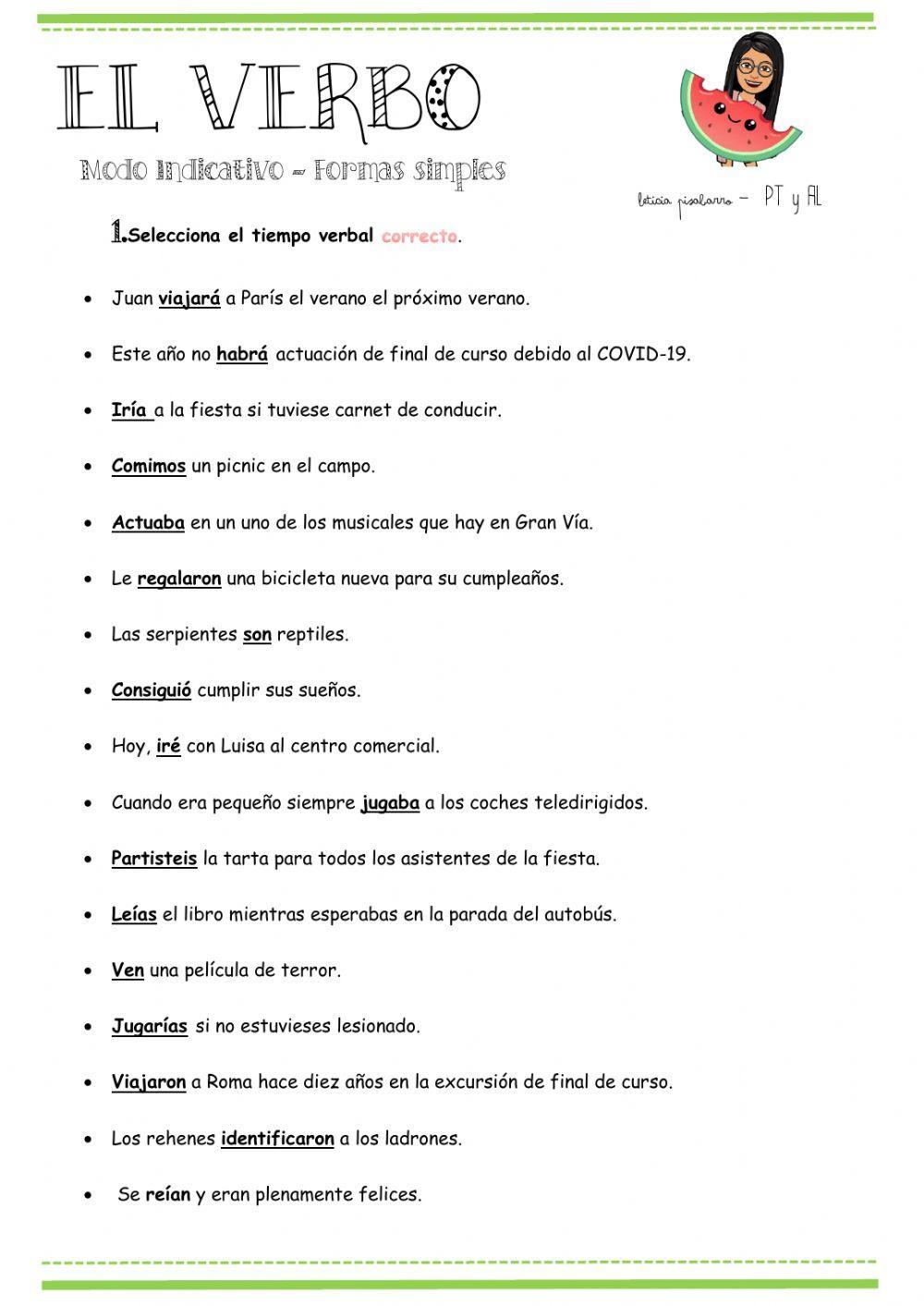 VERBOS - Formas simples del Modo Indicativo VERBOS - Formas simples del Modo Indicativo