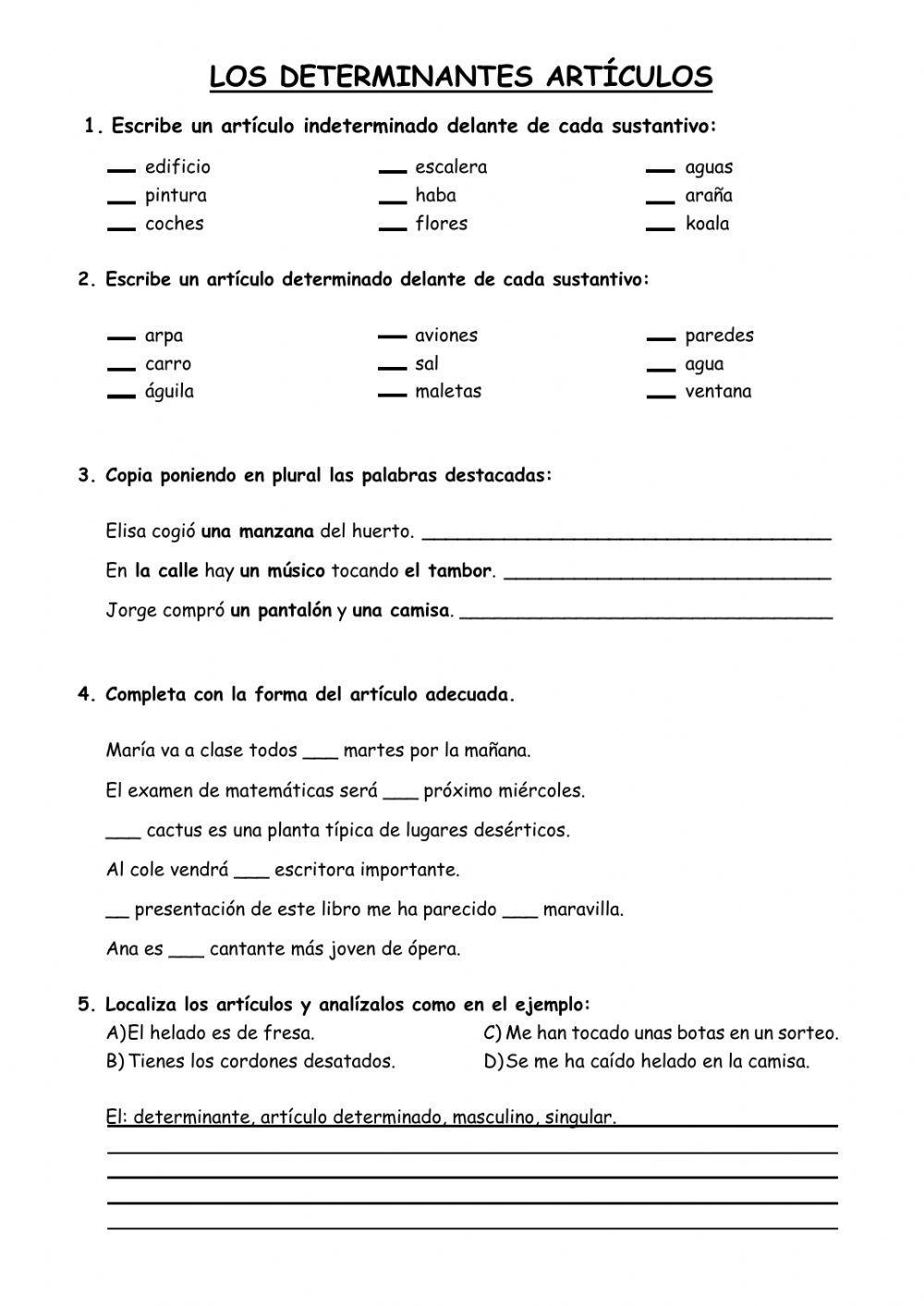 Los determinantes artículos