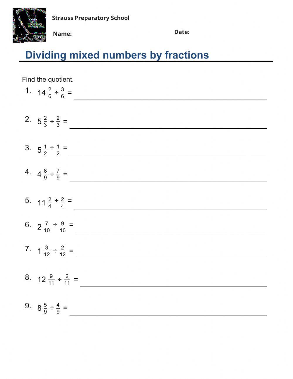 Dividing fractions interactive worksheet Live Worksheets