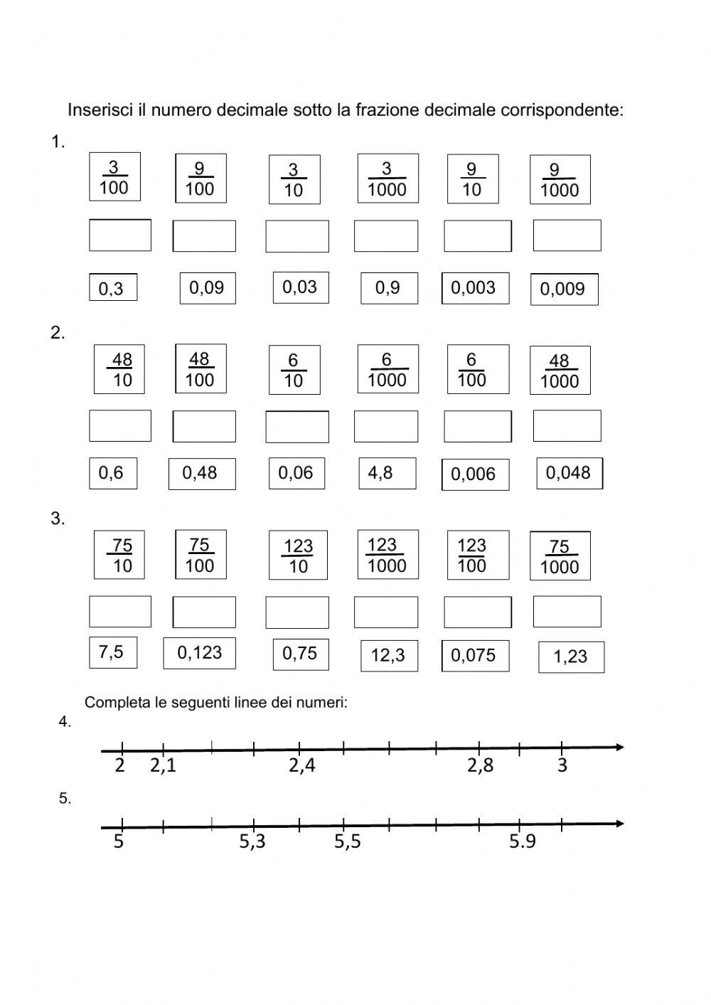 Esercizio sui numeri decimali