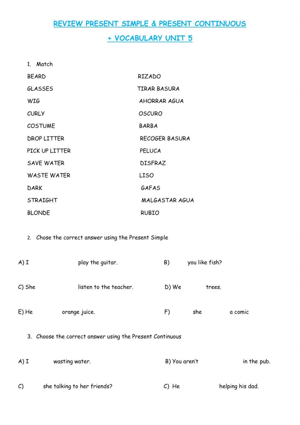 Review Present Simple & Continuous + vocabulary (adjectives)