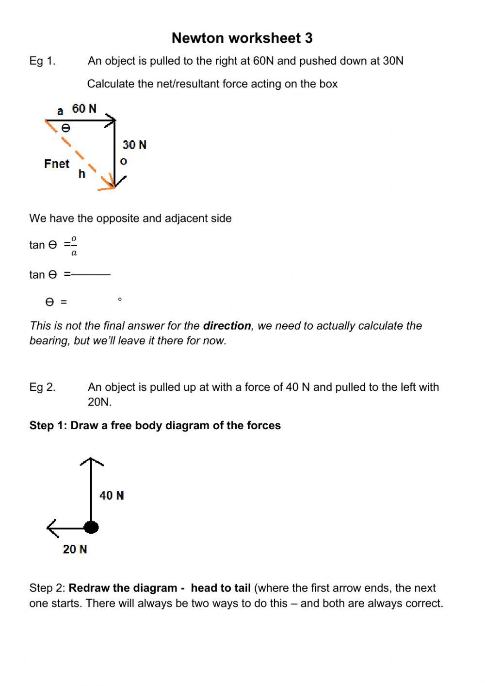 Newton worksheet 3