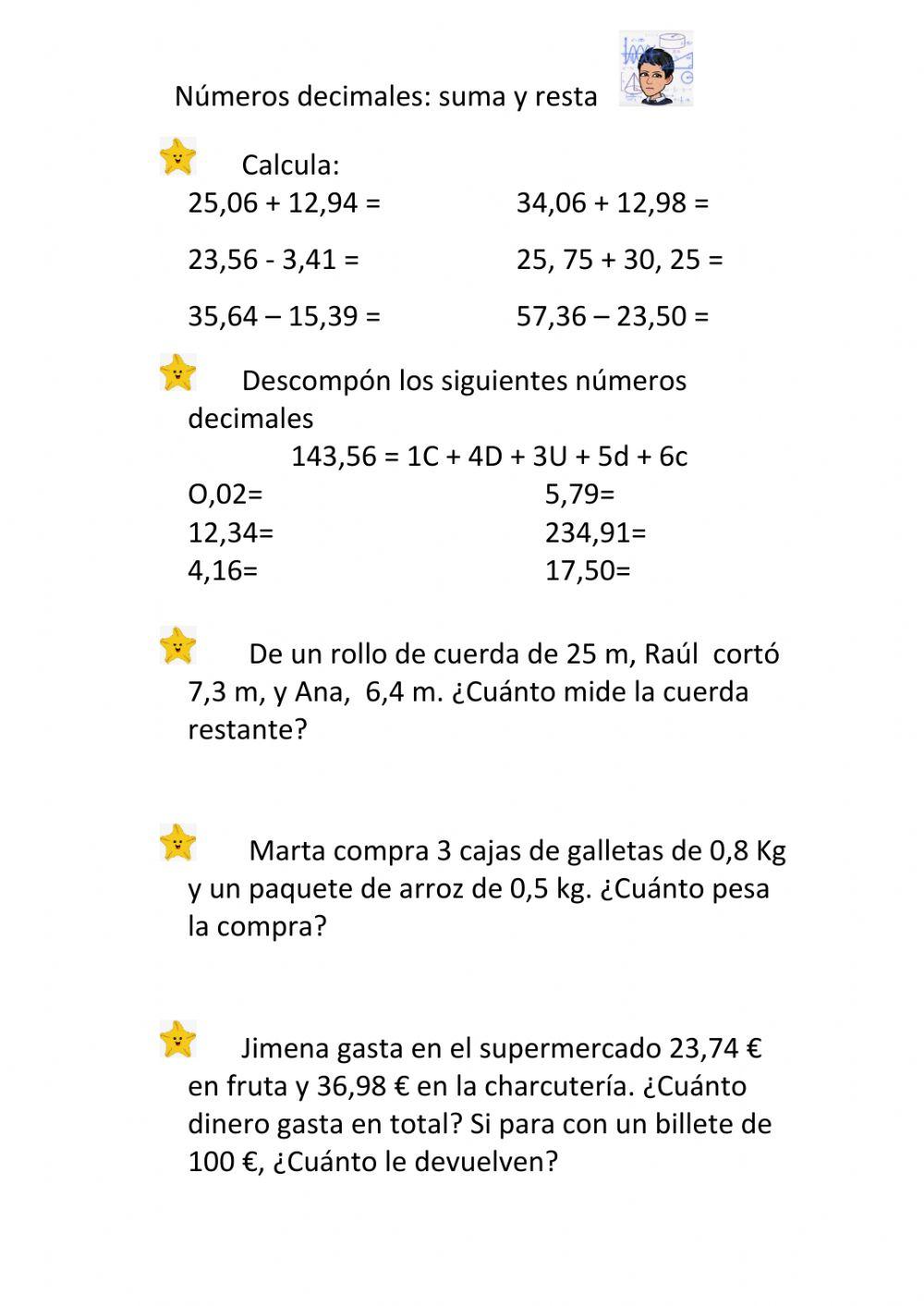 Decimales:suma y resta