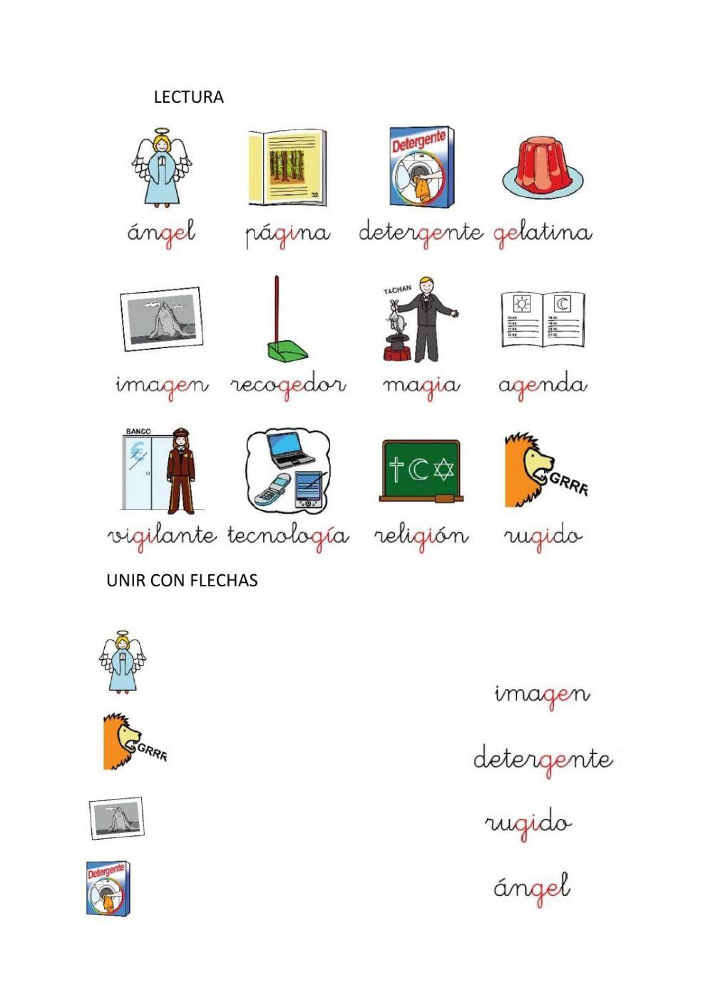 Lectura de palabras  fonema g