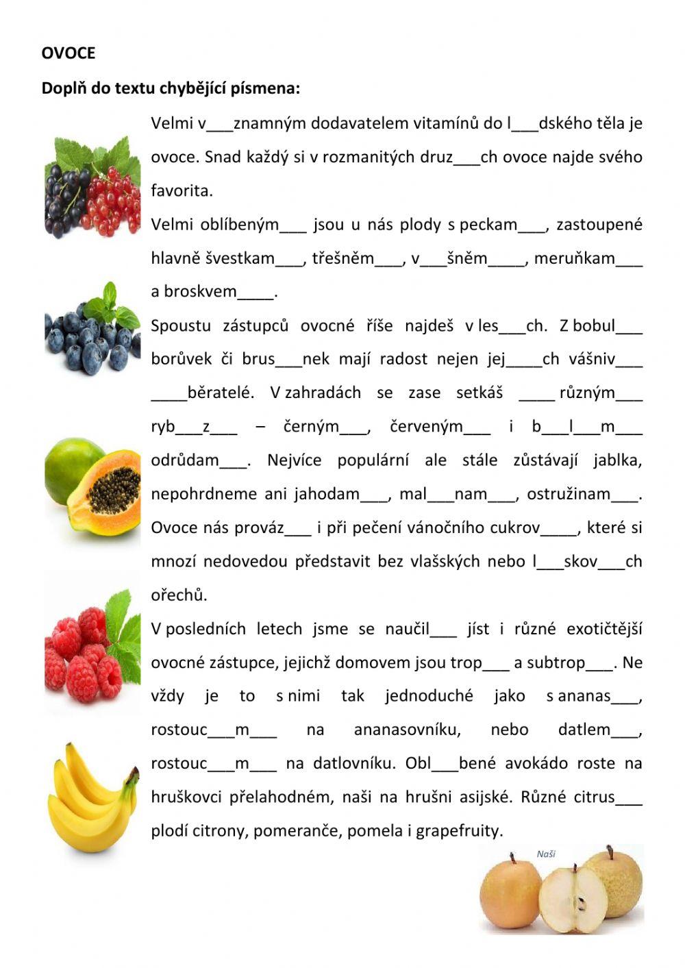 Ovoce - doplňovací cvičení