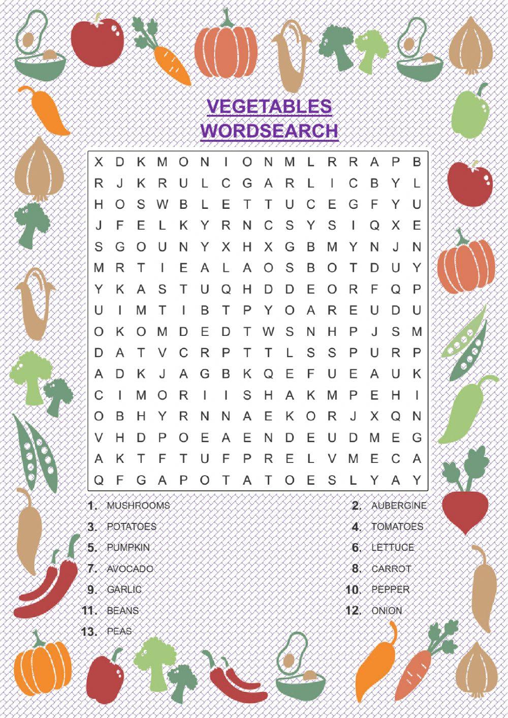 Vegetables wordsearch