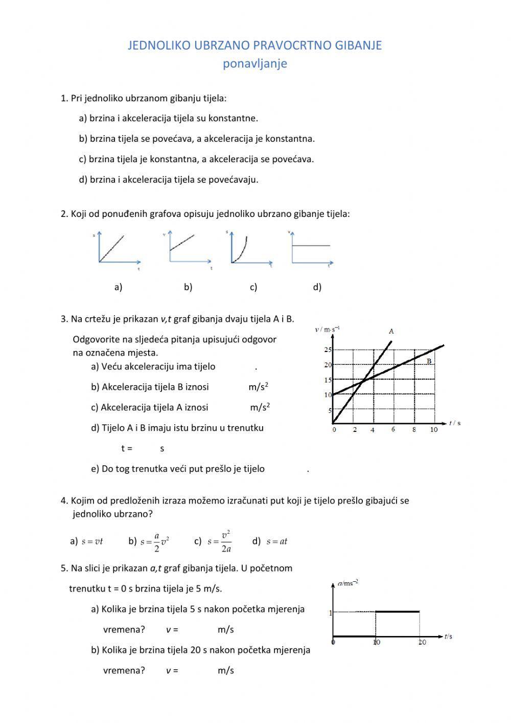 Jednoliko ubrzano gibanje - vježba