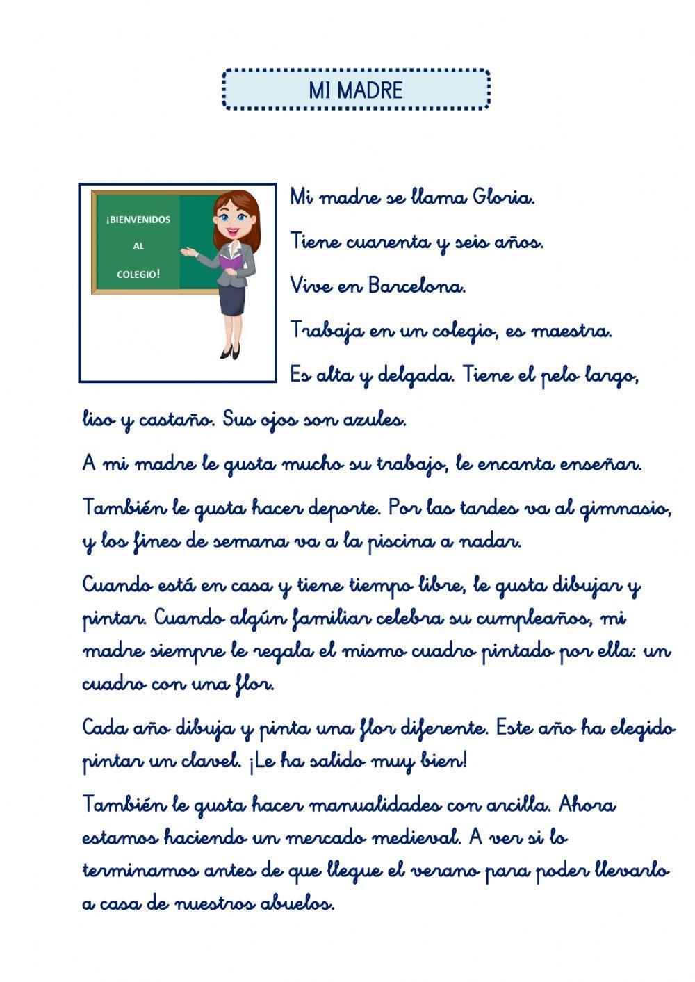 Comprensión lectora. MI MADRE