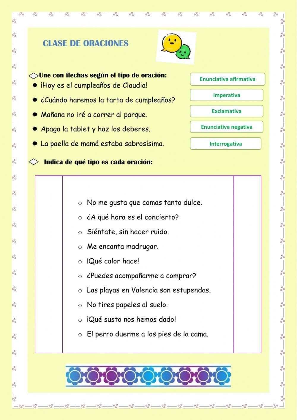 Sujeto y predicado. Clase de oraciones.