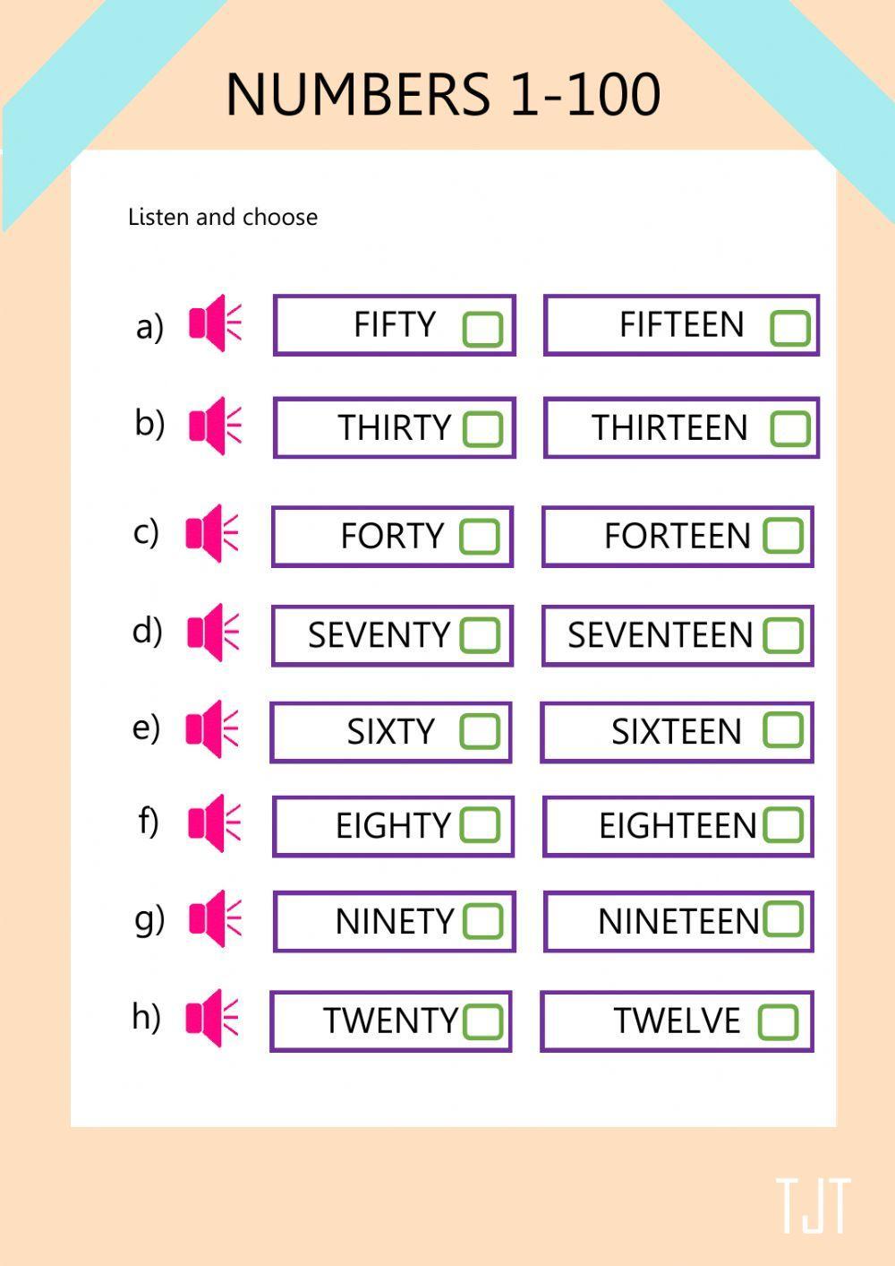 Numbers from 1 to 100