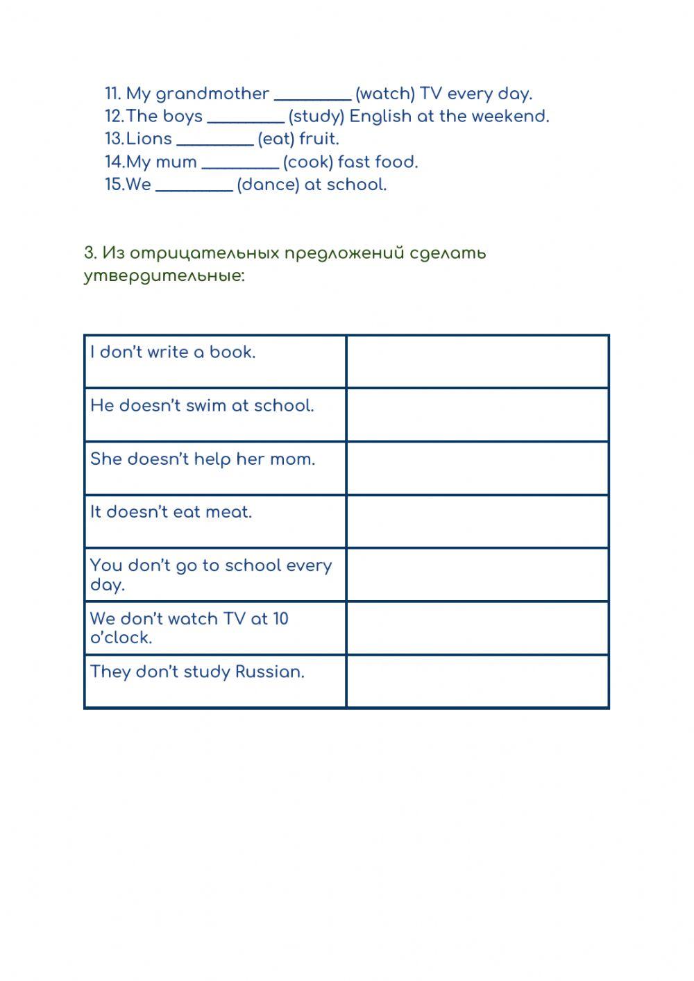 Present Simple negative