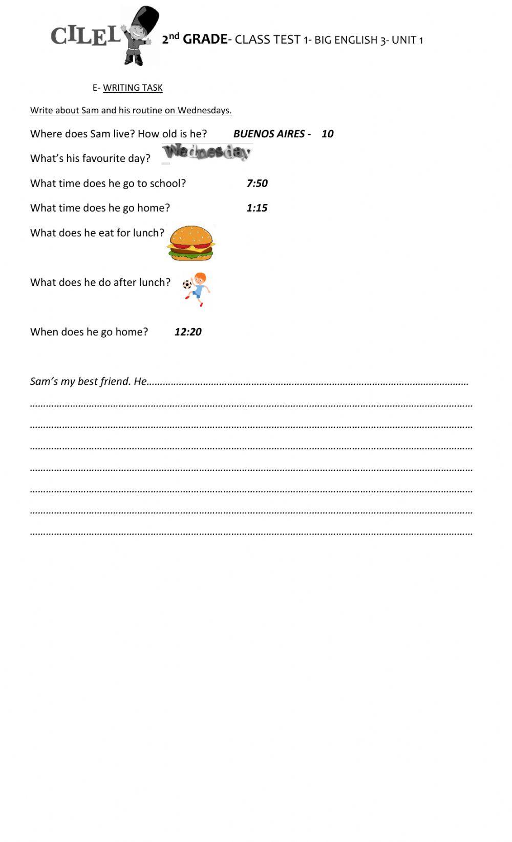 2nd GRADE -Class test Unit 1- CILEL