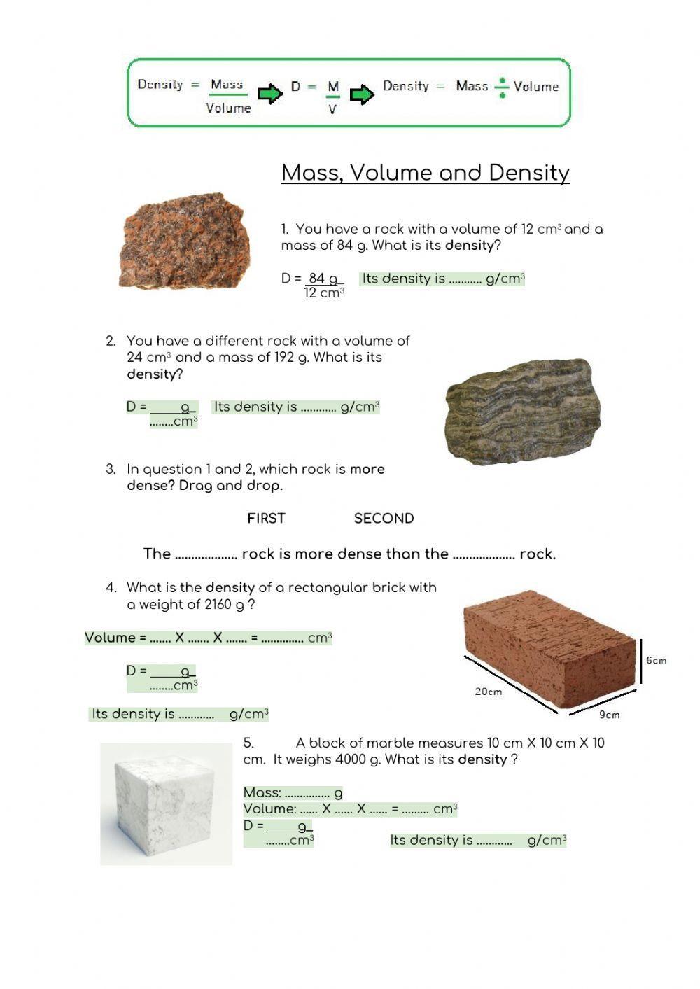 Mass, volume and density