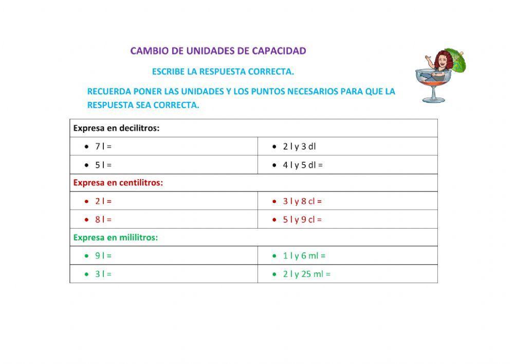 Cambio de unidades de CAPACIDAD
