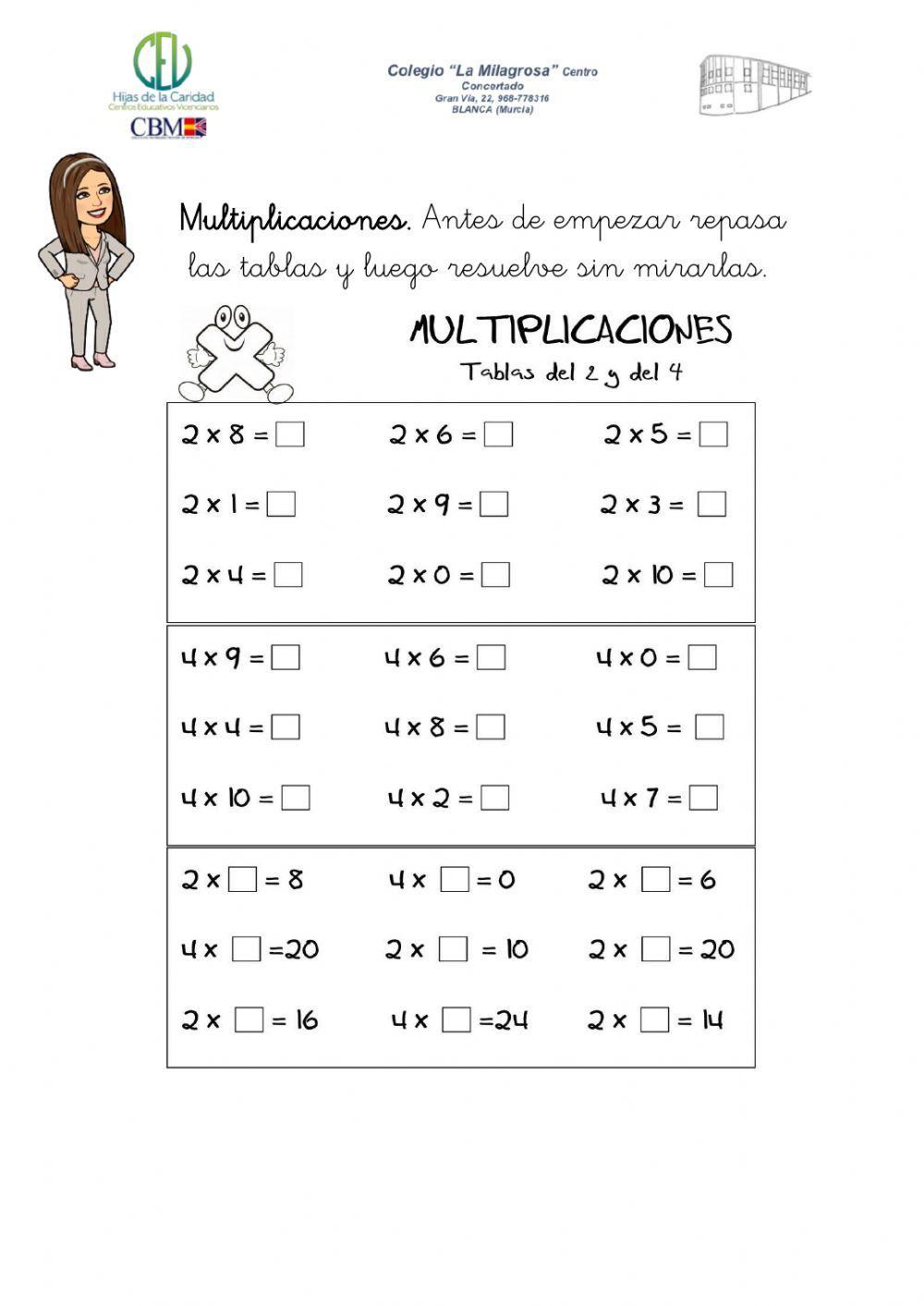 Multiplicaciones. Tablas 4 y 2.