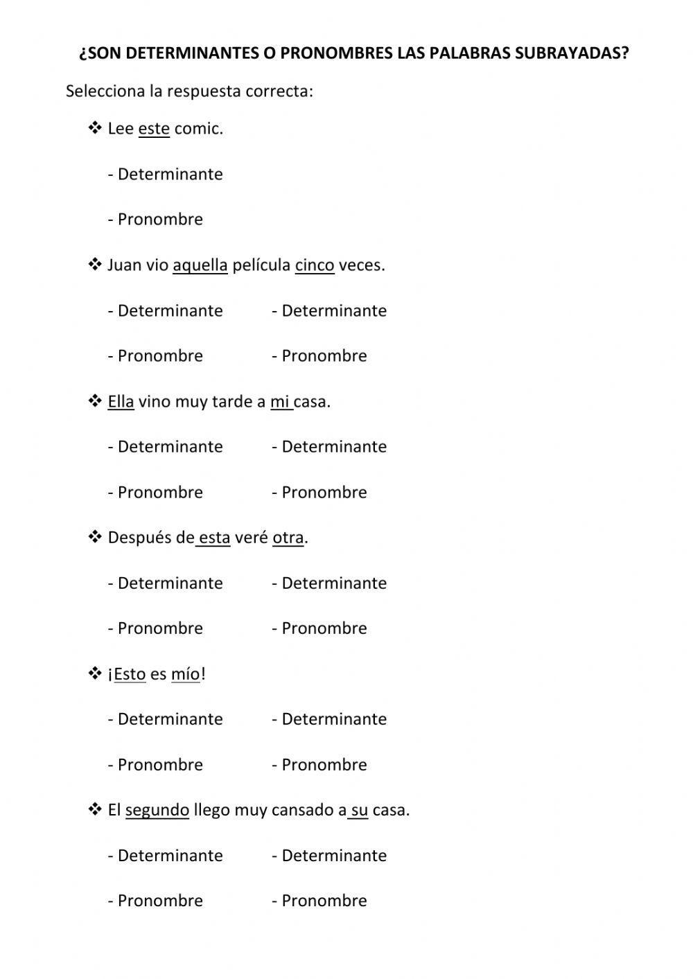 Determinantes y pronombres