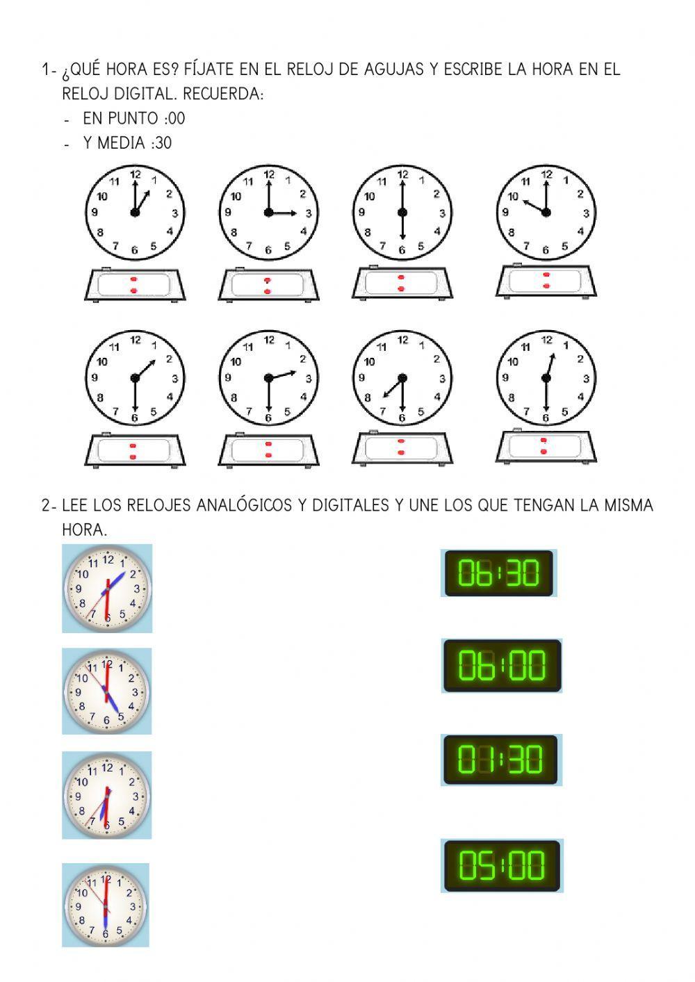 ¿Qué horas es? Reloj analógico y digital (en punto, y media)