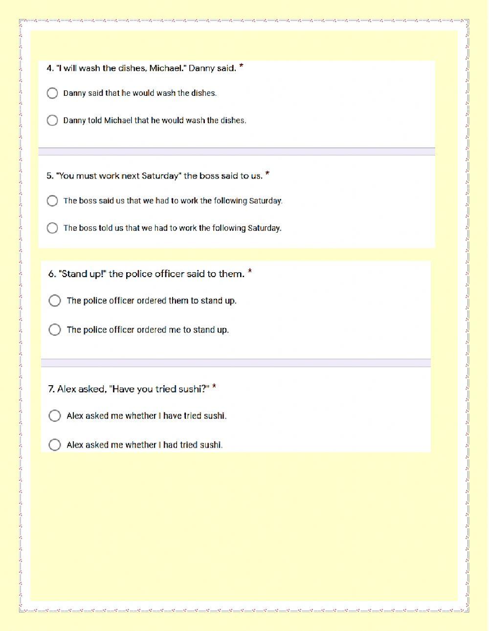 Grammar Quiz 5 Version 1