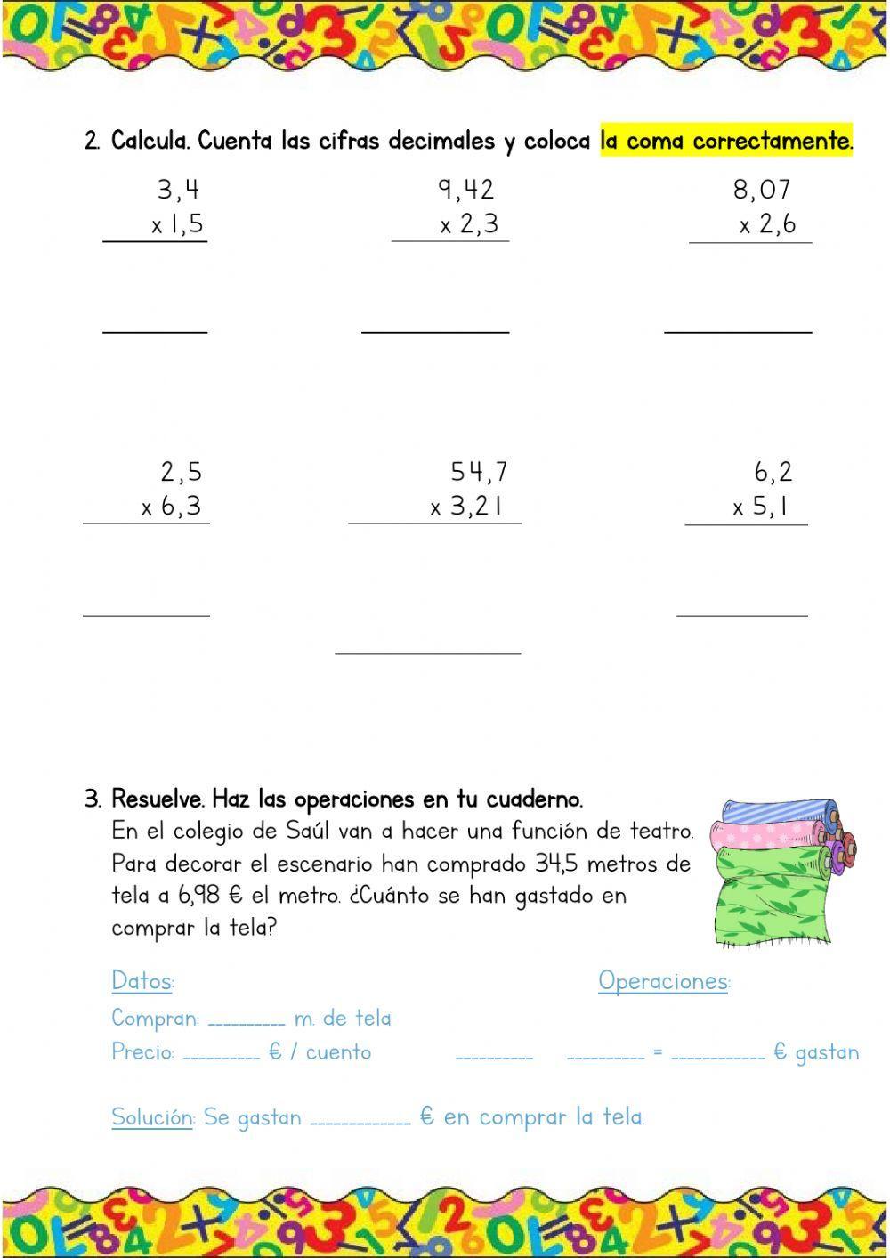 Multiplicación números decimales por decimales