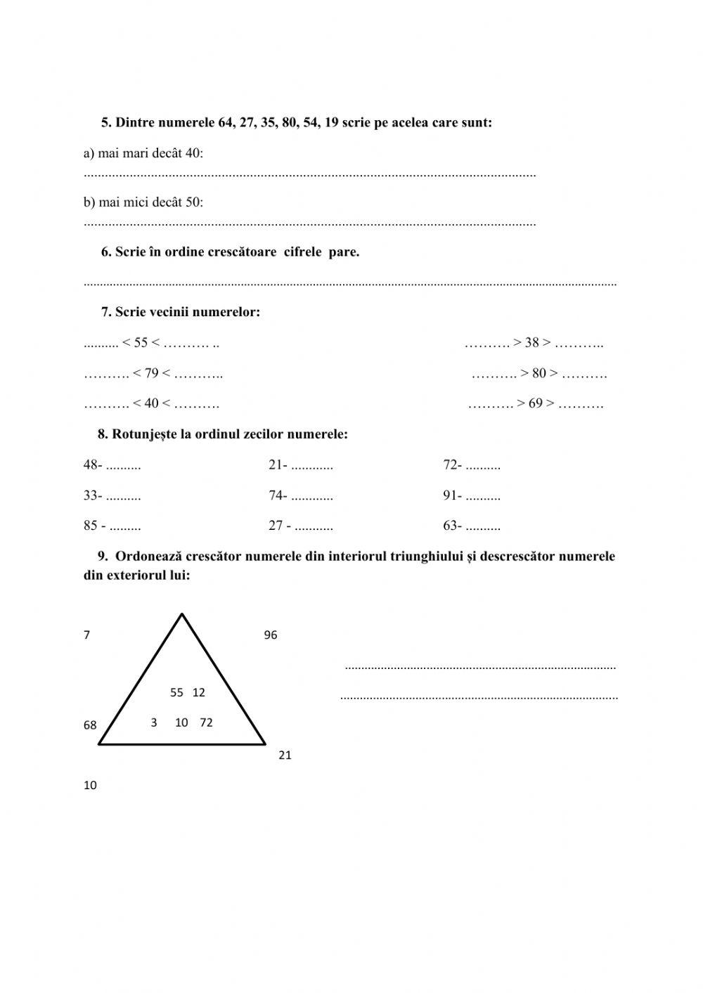 Matematică, clasa I, Recapitulare- partea I