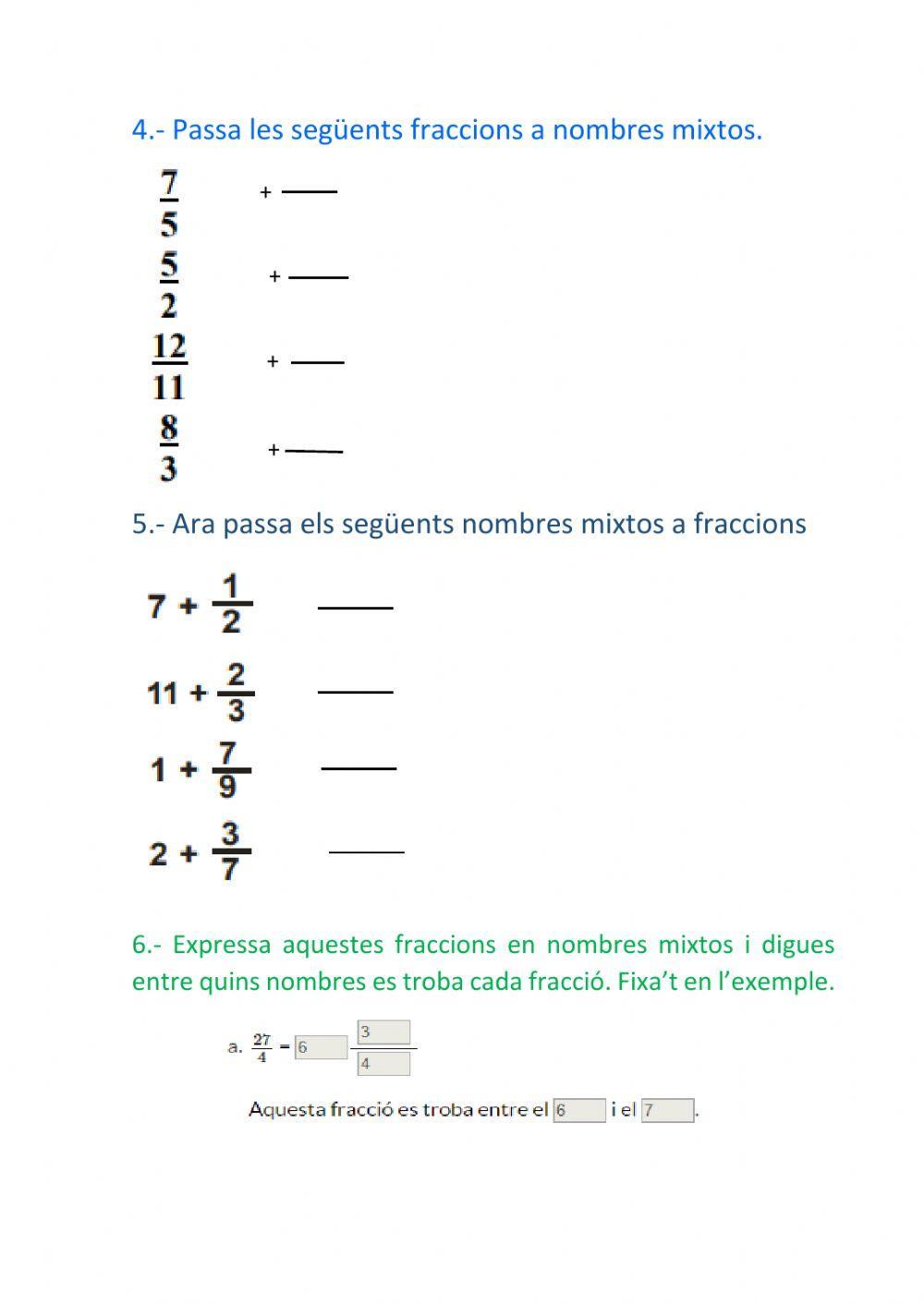 Fraccions i nombres mixtos