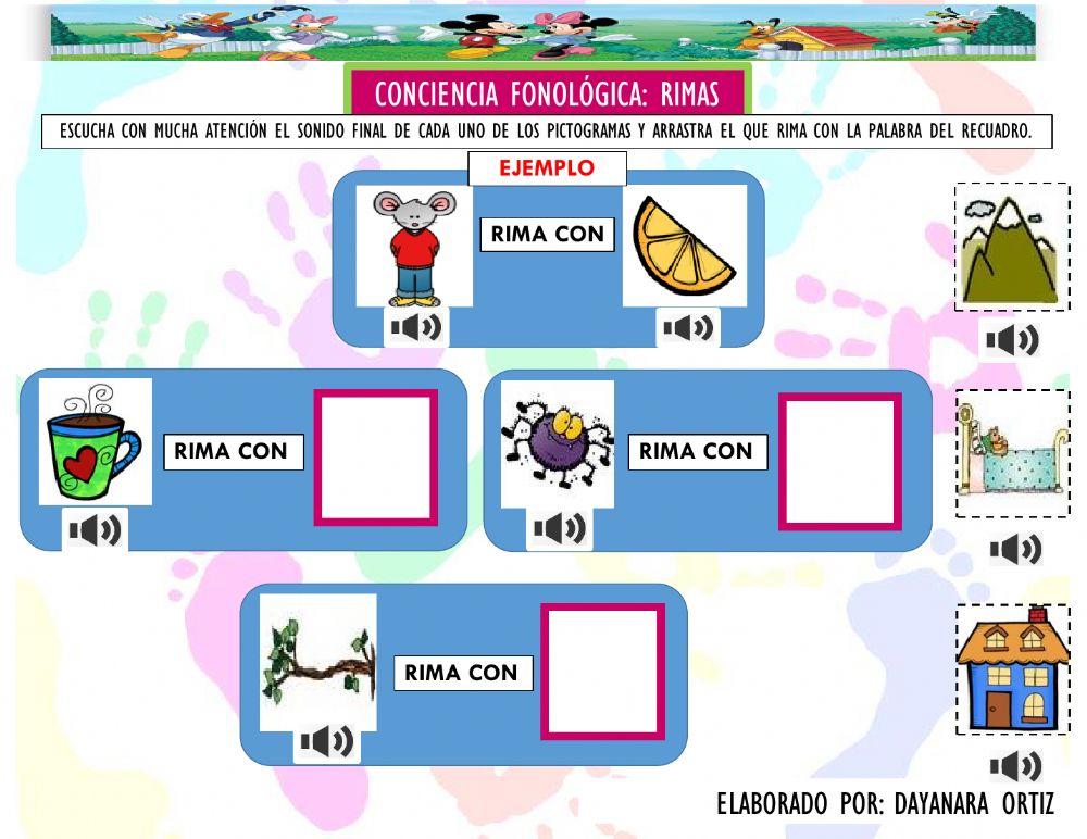 Conciencia Fonológica:Rimas interactive worksheet | Live Worksheets