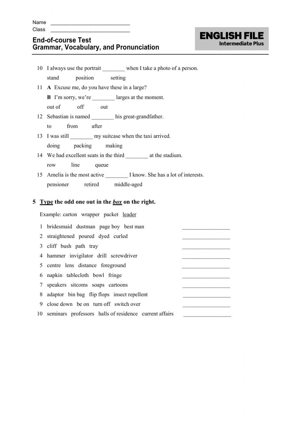 English File Intermediate Plus End-of-year Test