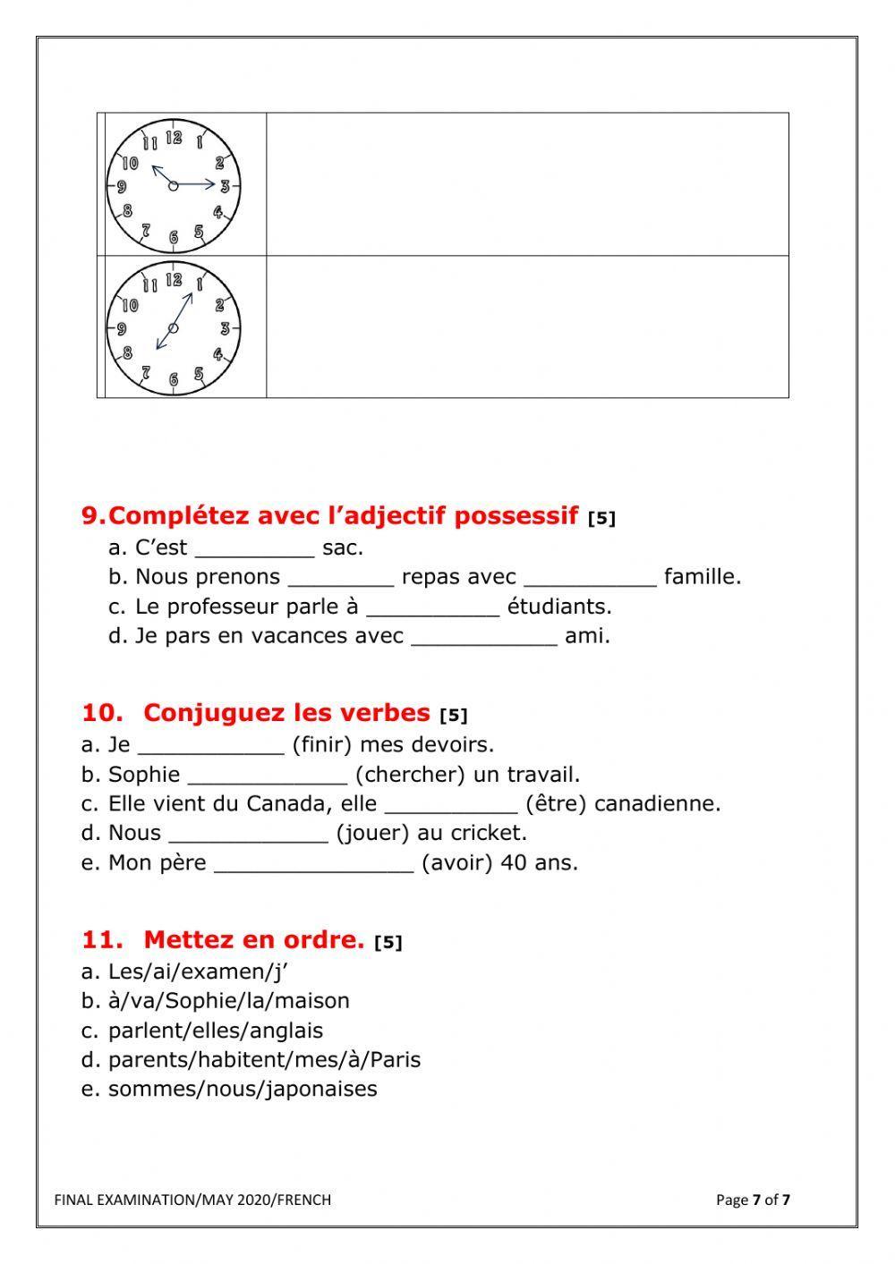 MJKPS FRENCH EXAM LEVEL 1
