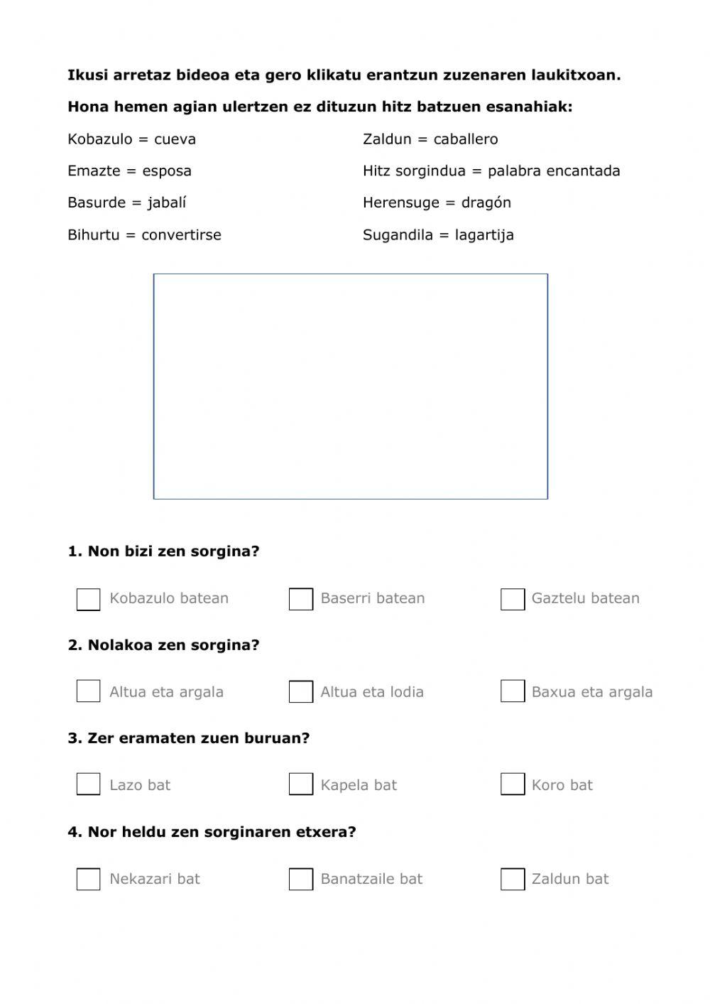 -sorgina eta zalduna- - ahozko ulermena